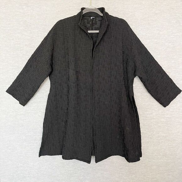 Unknown Jackets & Blazers - Duster Cardigan Womens Size S/M Black Duster Open Textured Lagenlook Art To Wear